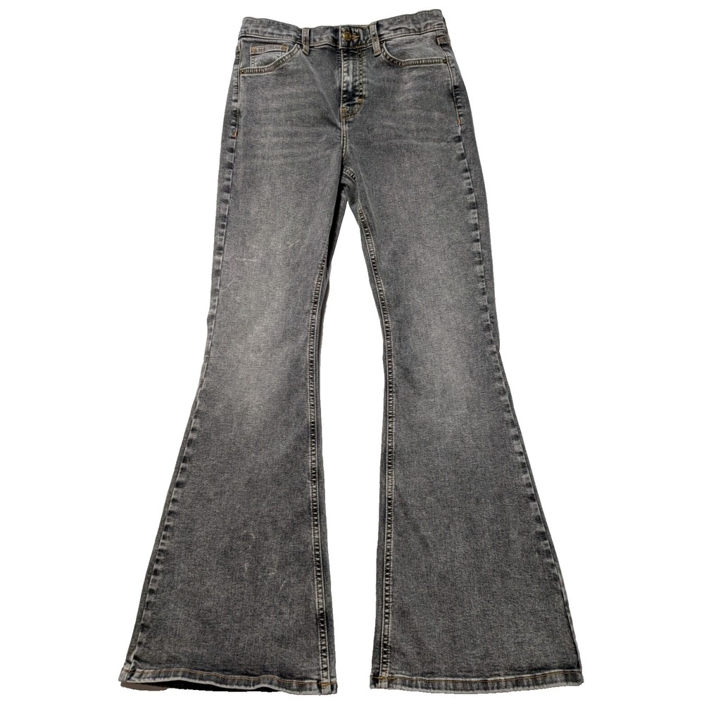 TOP SHOP JAMIE FLARE Juniors 7 Charcoal Gray Stretch Denim Jeans